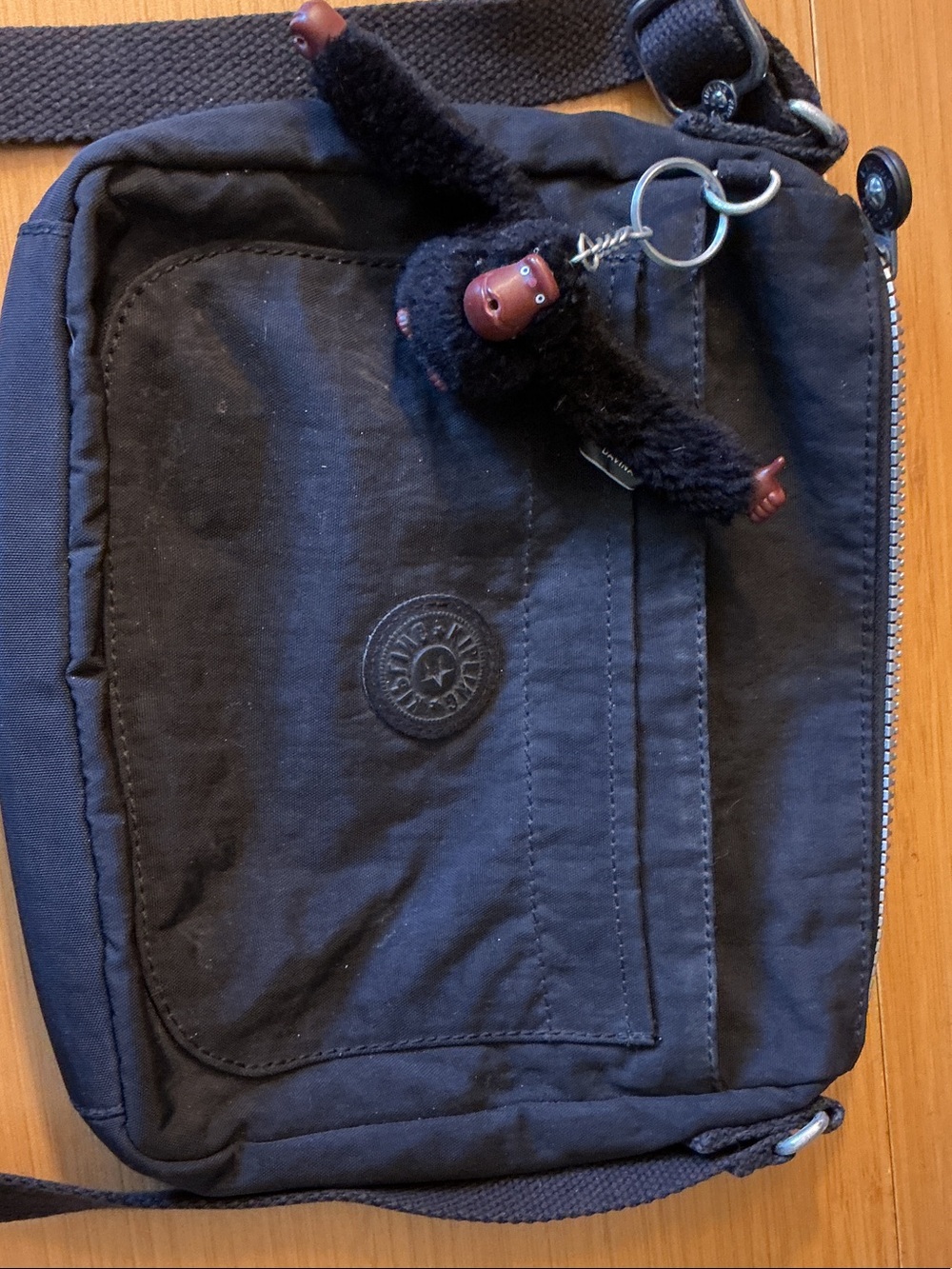 Kipling Black Crossbody Messenger Bag with Monkey Keychain